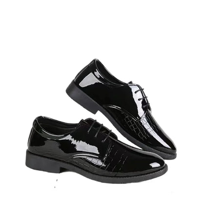 Men's Business Formal Leather Shoes - Glossy Crocodile Pattern Oxford Shoes