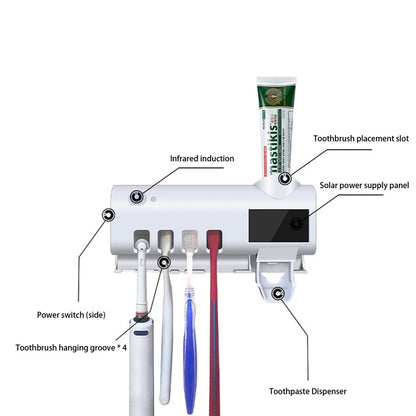 Smart UV Toothbrush Sanitizer & Holder – Wall-Mounted Automatic Toothpaste Squeezer for Bathroom Hygiene