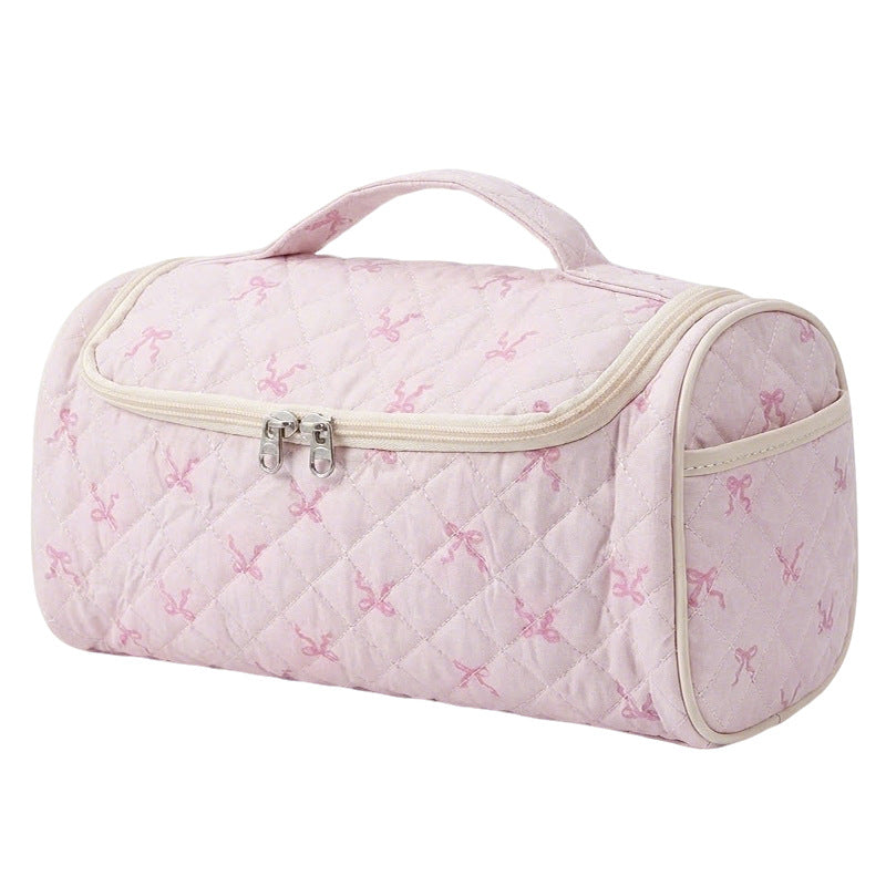Quilted Floral Makeup Storage Bag - Large Capacity Vintage Cosmetic Travel Case
