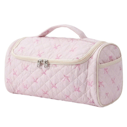 Quilted Floral Makeup Storage Bag - Large Capacity Vintage Cosmetic Travel Case