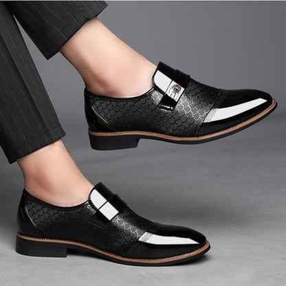 Premium Glossy Textured Dress Shoes with Metal Strap for Men