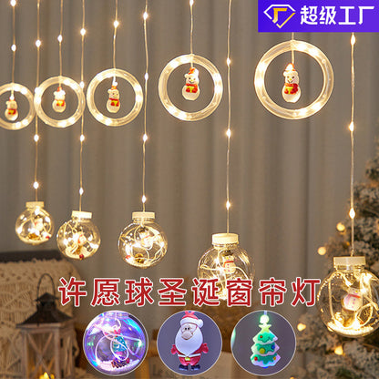 LED Christmas Curtain String Lights - Decorative Wishing Ball & Ring Lights with Remote Control