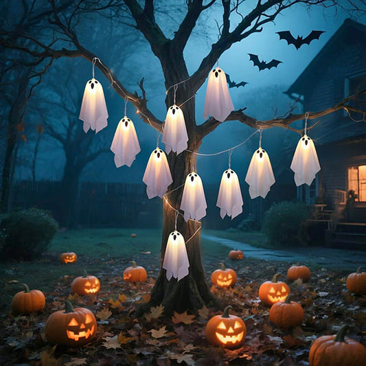 Halloween Ghost String Lights with 8 Modes / Waterproof Indoor/Outdoor Decor for Haunted House, Party, and Porch