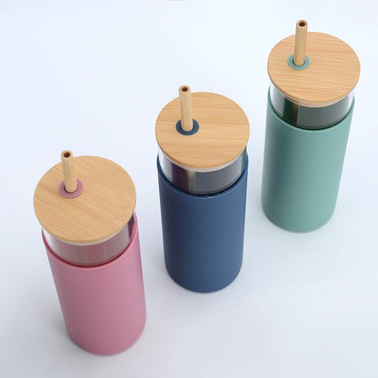 High Borosilicate Glass Tumbler with Bamboo Lid and Silicone Sleeve