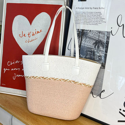 Women's Summer Straw Tote Bag & Wide-Brim Sun Hat Set