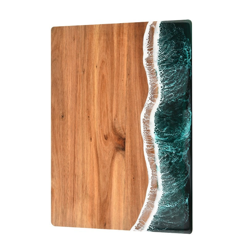 Luxury Wave Spliced Acacia Wood Chopping Board | Artistic Resin Kitchenware