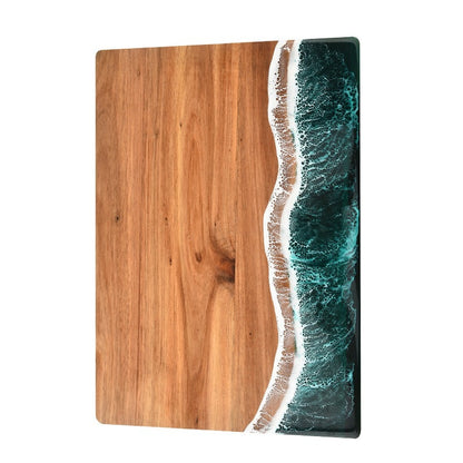 Luxury Wave Spliced Acacia Wood Chopping Board | Artistic Resin Kitchenware