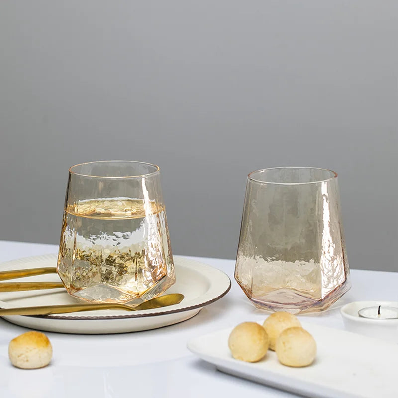 Nordic Gold Amber Crystal Glassware | Elegant Diamond Whisky Cup & Champagne Flute | Light Luxury Tableware