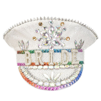 Luxury Handmade "BRIDE" Rhinestone Captain Hat - Sparkling Sequined Wedding & Party Cap