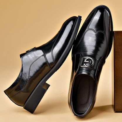 Men's Pointed Toe Leather Wedding Shoes - Business Formal Wingtip Dress Shoes