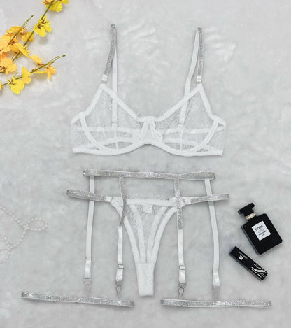 Sexy Cross-border Thong & Garter Lingerie Four-piece Set
