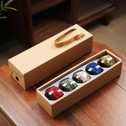 Jian Zhan Master Tea Cups with Egg-Shaped Design and Colorful Glaze