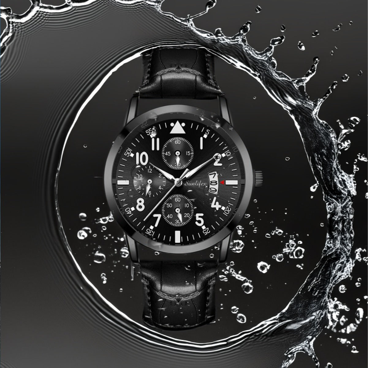 Waterproof Analog Men's Watch (Student/Casual) with Black Dial and Leather Band.