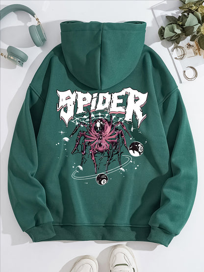 Grunge Spider Graphic Print Hoodie | Oversized Lavender Pullover for Streetwear