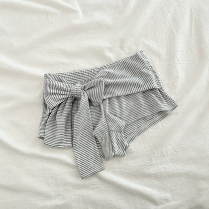 Trendy Low-Waisted Striped Shorts with Big Front Bow