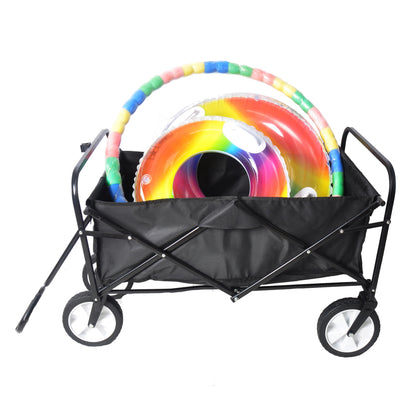 Folding Wagon Garden Shopping Beach Cart – Heavy Duty Black Utility Cart