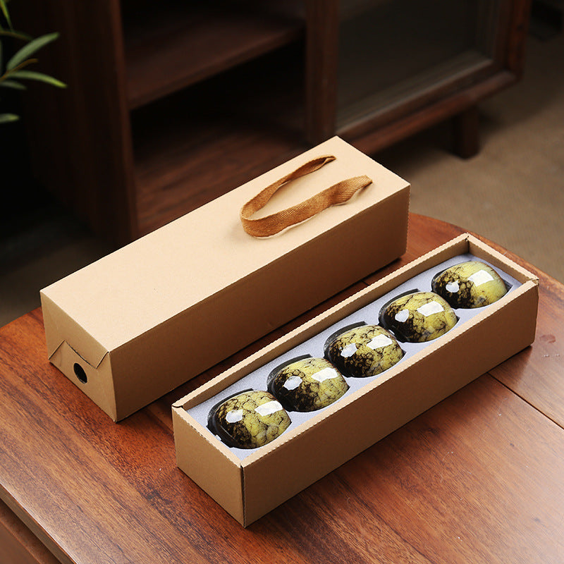 Jian Zhan Master Tea Cups with Egg-Shaped Design and Colorful Glaze