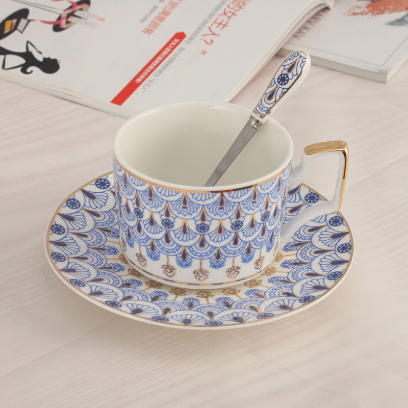 300ml Luxury Fine Bone China Coffee Cup & Saucer - Elegant Russian Pattern Espresso Cup