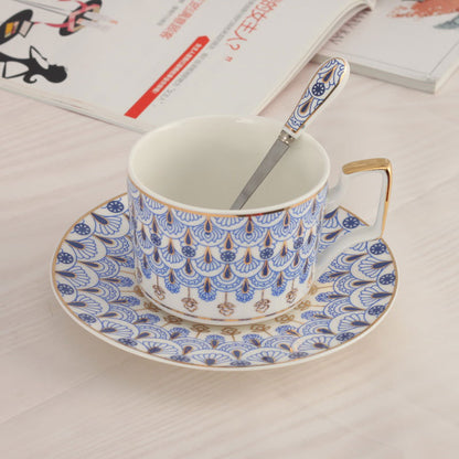 300ml Luxury Fine Bone China Coffee Cup & Saucer - Elegant Russian Pattern Espresso Cup