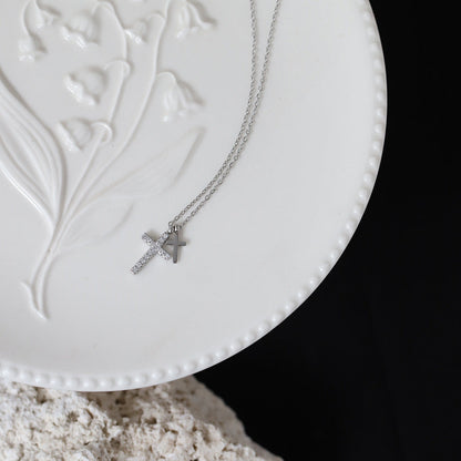 Micro Inlaid Zircon Silver Tone Religious Necklace