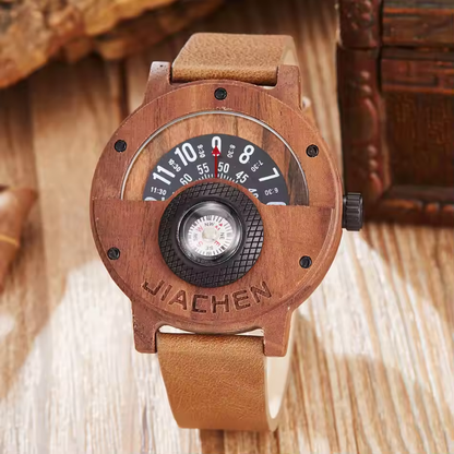 JIACHEN Multifunctional Wooden Watch with Compass - Outdoor Sports Watch