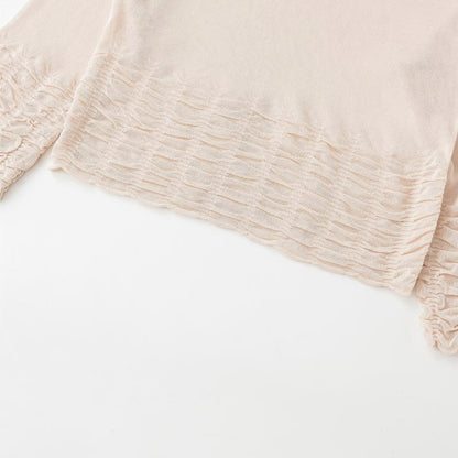 Elegant French Round Neck Honeycomb Knitted Sweater - Soft Texture Long Sleeve Pullover for Women