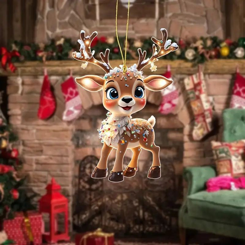 Cute Christmas Reindeer Hanging Ornament - Festive Tree & Car Decor
