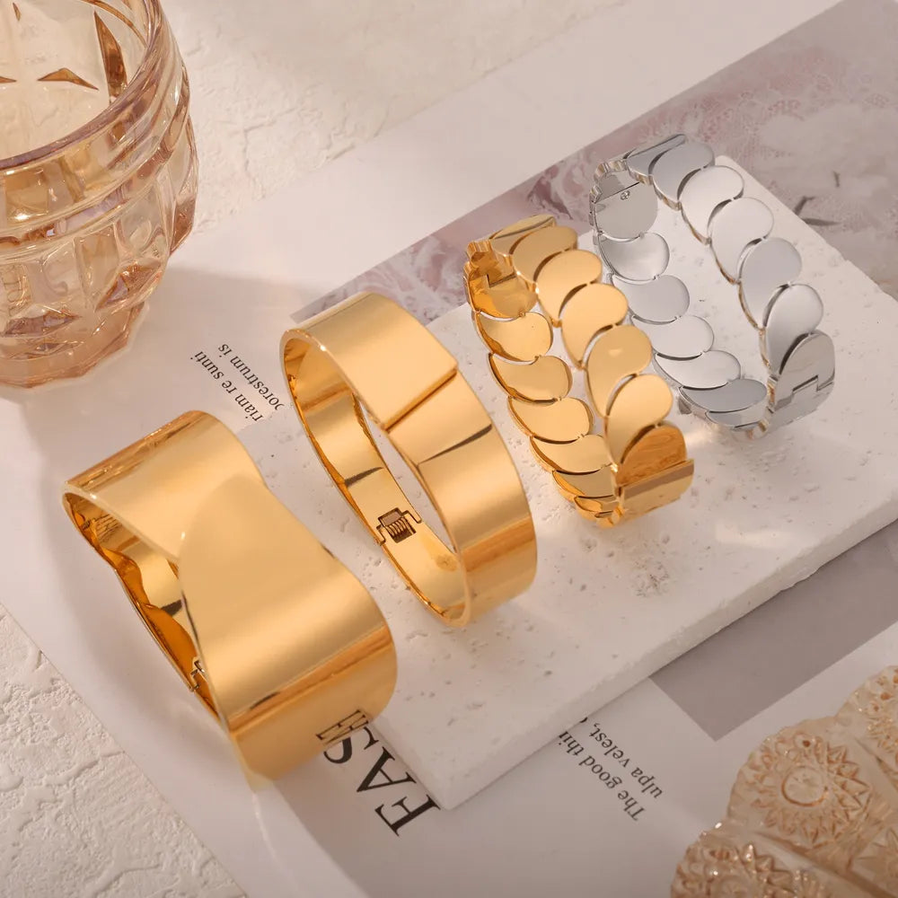 Luxury Titanium Steel Cuff Bangle & Link Bracelet Set for Women