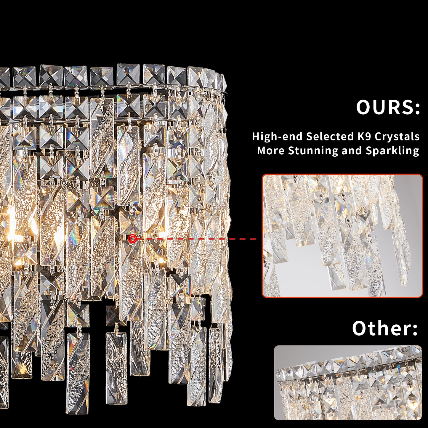 Luxury Modern Silver Oval Crystal Pendant Light - Elegant Chandelier for Living & Dining Room