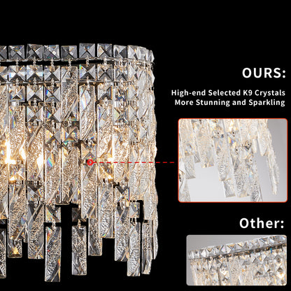 Luxury Modern Silver Oval Crystal Pendant Light - Elegant Chandelier for Living & Dining Room
