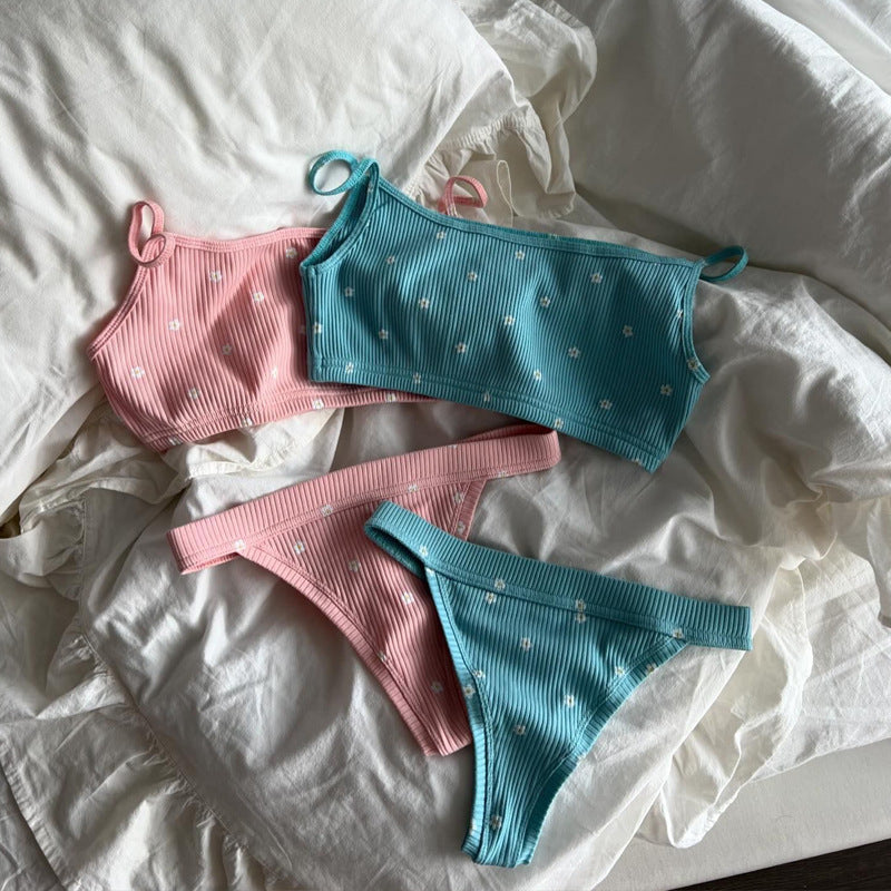 Knit Jacquard Camisole & Thong Set - Two-Piece Women's Loungewear