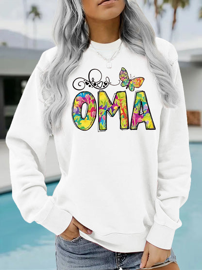OMA" Butterfly Tie-Dye Print Sweatshirt | Loose Fit Brown Pullover for Grandmas