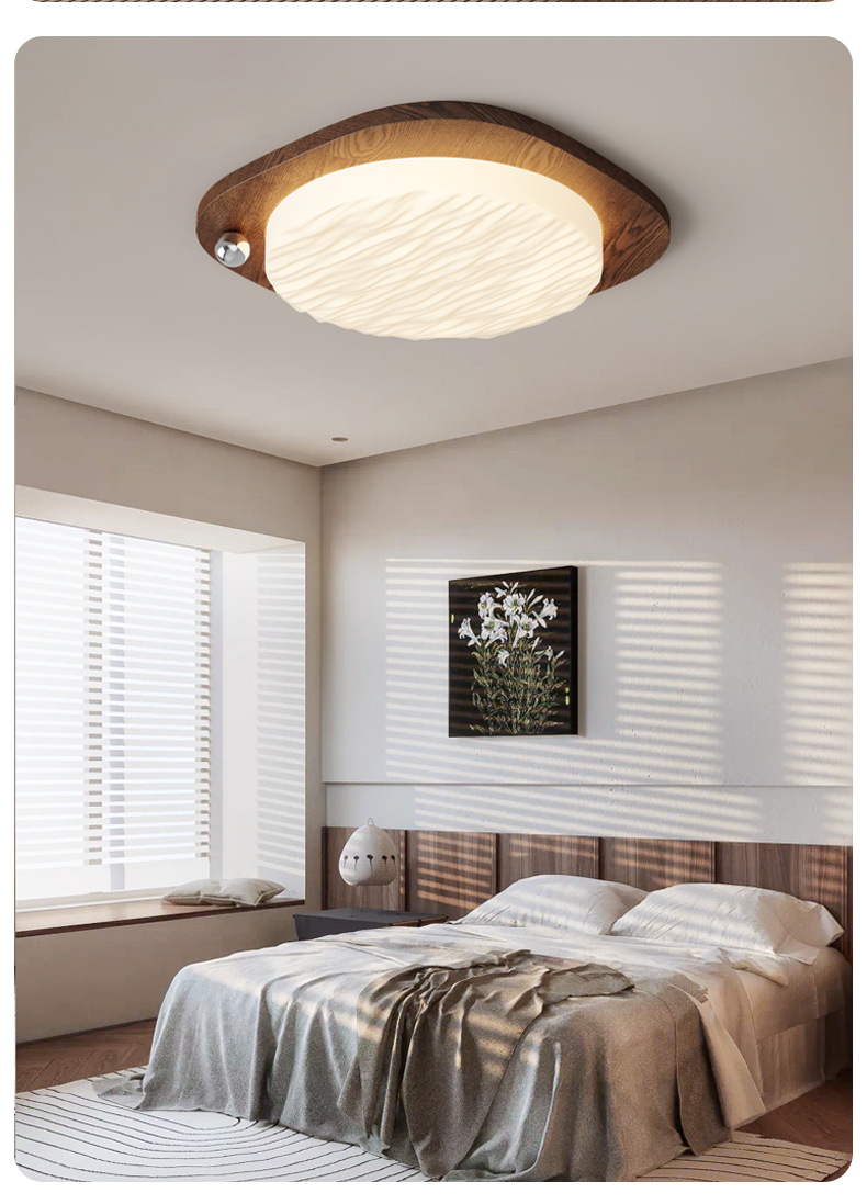 Retro Walnut Wood Grain Ceiling Lamp - Full Spectrum Eye Protection Bedroom Light