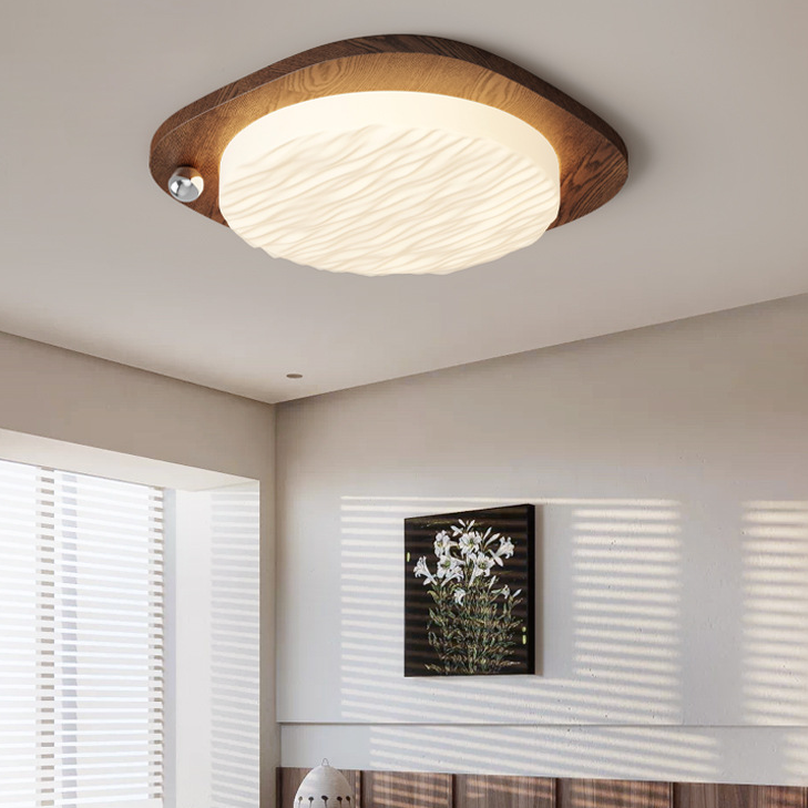 Retro Walnut Wood Grain Ceiling Lamp - Full Spectrum Eye Protection Bedroom Light