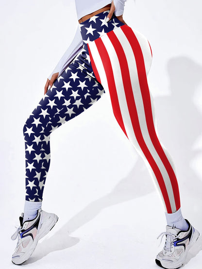 USA National Flag Women's Printed Yoga Pants - Patriotic Sports Tights