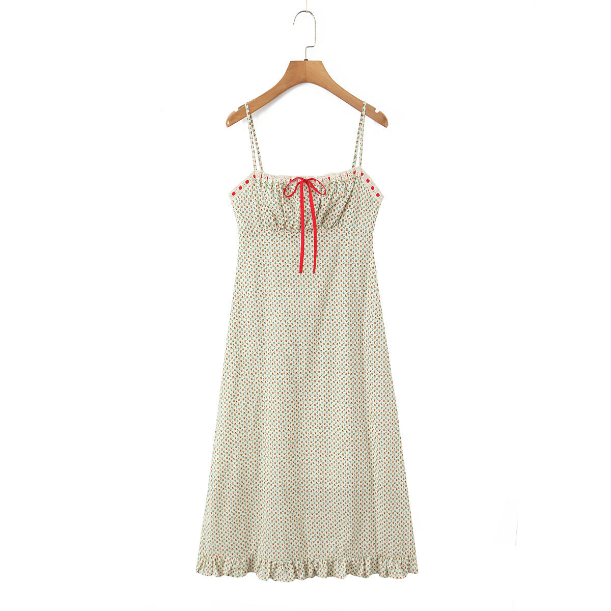 Sweet Floral Print Camisole Maxi Dress – Chic Sleeveless Long Skirt with Ribbon Bow for Women