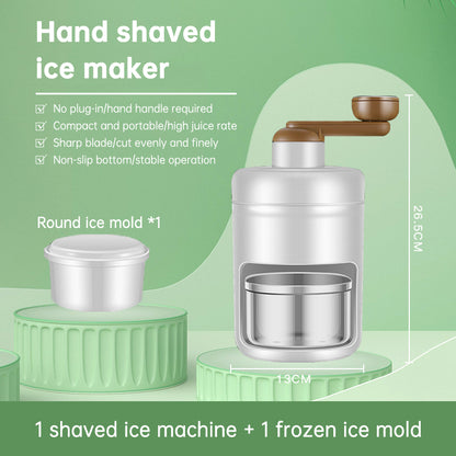 Portable Manual Shaved Ice Machine - Portable Hand Crank Ice Crusher & Snow Cone Maker with Free Ice Mold