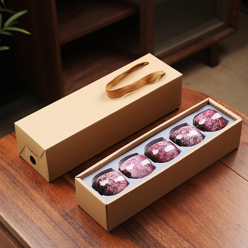 Jian Zhan Master Tea Cups with Egg-Shaped Design and Colorful Glaze