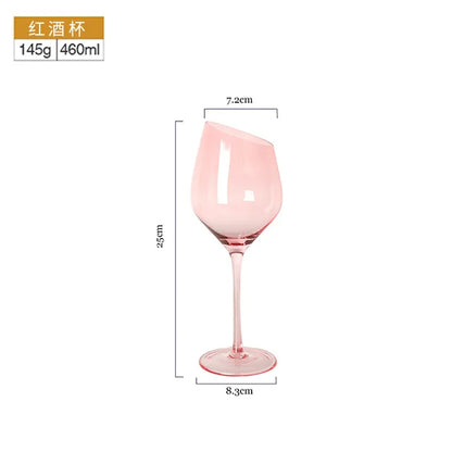 Pink Crystal Bordeaux Wine Glasses | Slanted Rim High-Value Water Cup Set | Aesthetic Home Decor