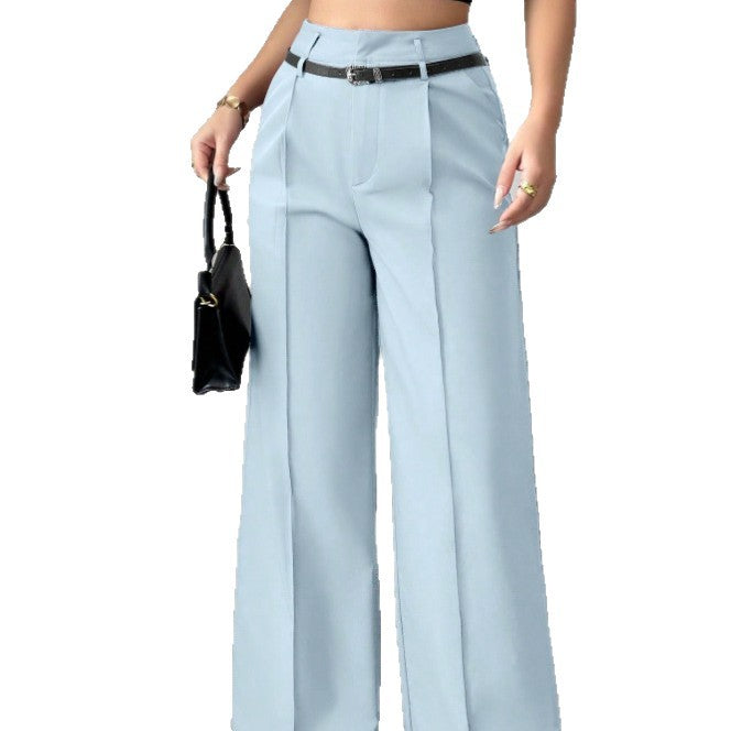 Elegant High-Waisted Straight Leg Trousers with Belt