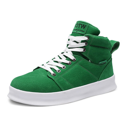 Men's High Top Suede Board Shoes - Comfortable Thick Sole Casual Sneakers