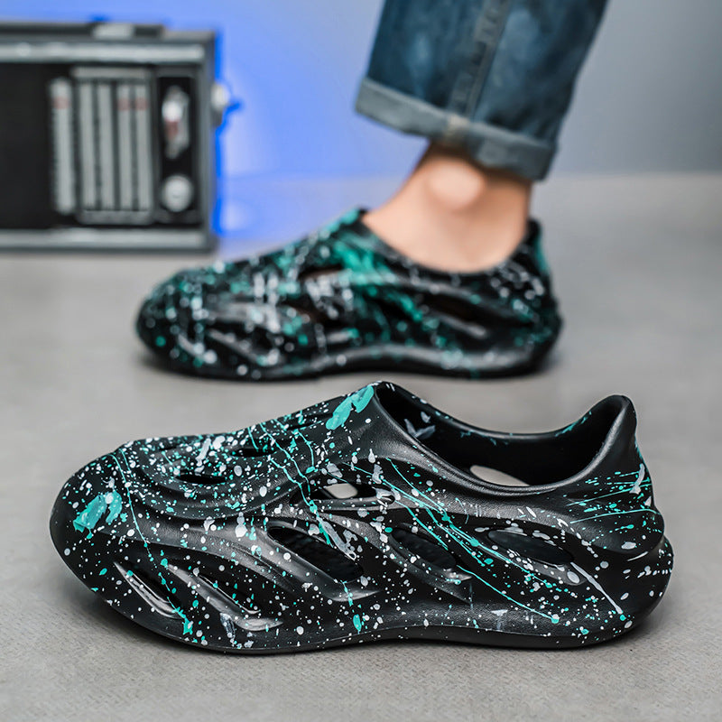 Premium Graffiti Design Men's Cave Shoes – Ultra-Lightweight Breathable Summer Sandals & Non-Slip Beach Slippers
