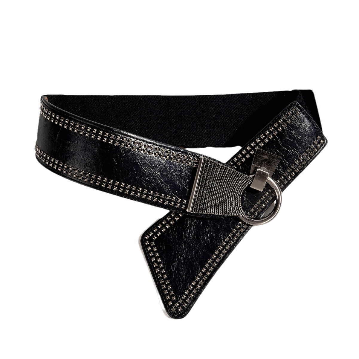 Retro Wide Stretch Waist Belt with Unique Ring Buckle for Dresses