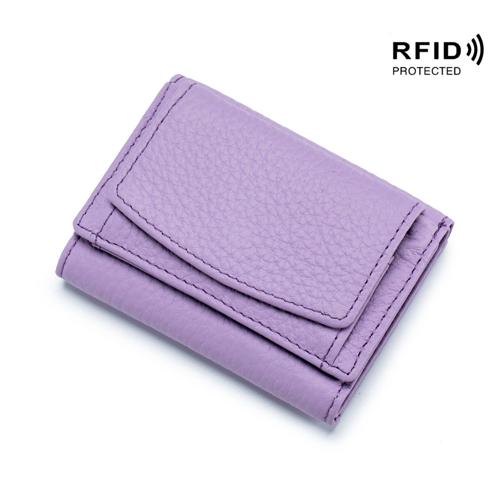 Women's Japanese Style Genuine Leather RFID Protected Mini Coin Wallet (Short)