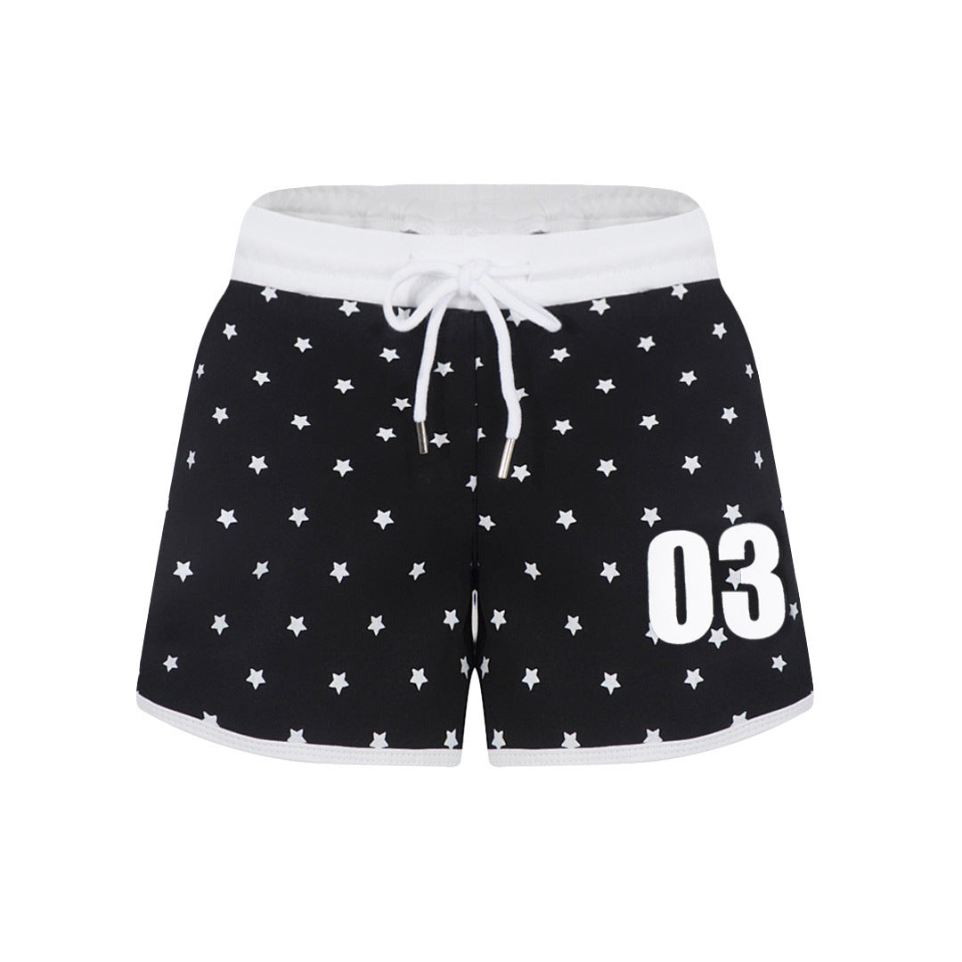 Trendy Star Print Sports Shorts - Casual High Waist Color-Blocked Hot Pants for Women