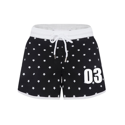 Trendy Star Print Sports Shorts - Casual High Waist Color-Blocked Hot Pants for Women