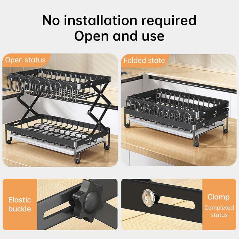 Foldable 2-Layer Kitchen Dish Rack | Large Capacity Countertop Drying Shelf