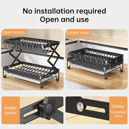Foldable 2-Layer Kitchen Dish Rack | Large Capacity Countertop Drying Shelf