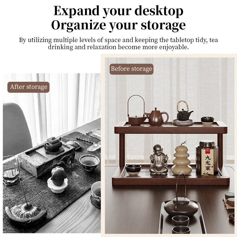 2-Tier Bamboo Spice & Cosmetic Organizer with Acrylic Base | Countertop Storage for Small Spaces