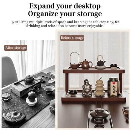 2-Tier Bamboo Spice & Cosmetic Organizer with Acrylic Base | Countertop Storage for Small Spaces